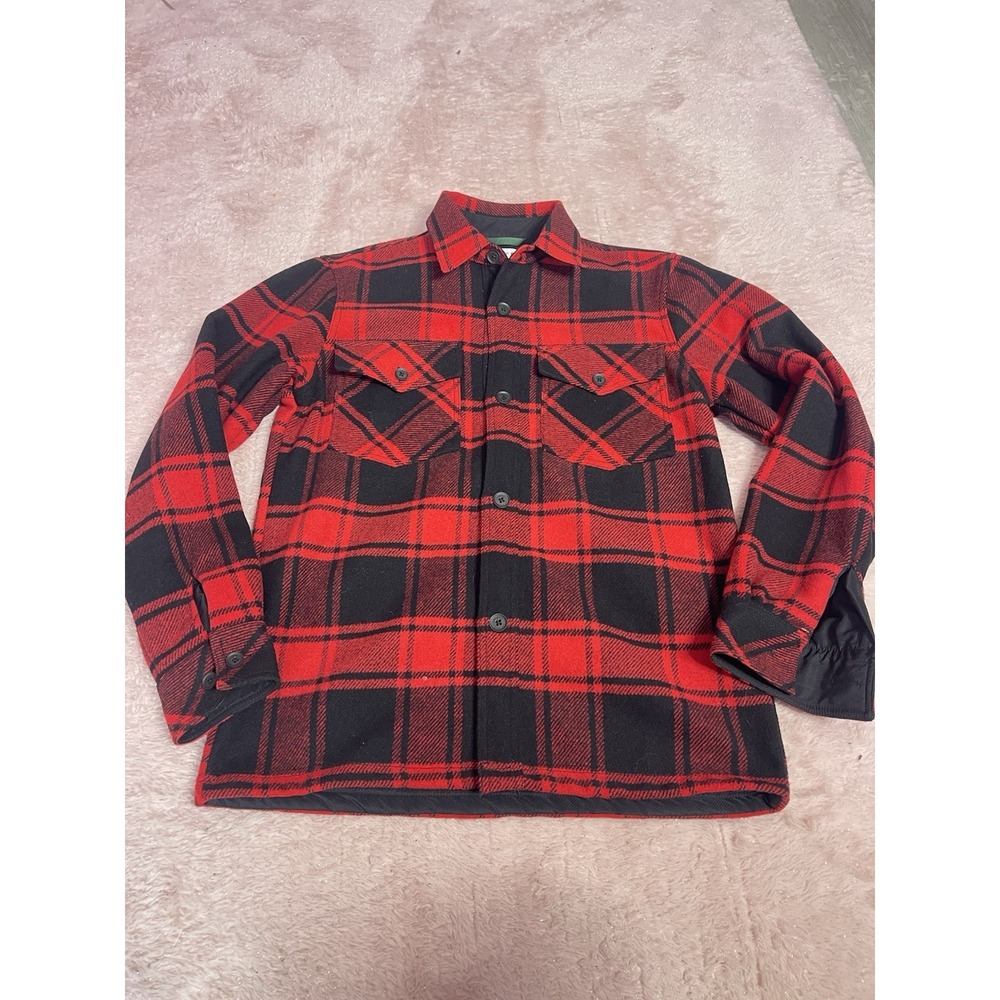 Lacoste Plaid Flannel‎ Puffer Jacket Insulated Red Black Size S